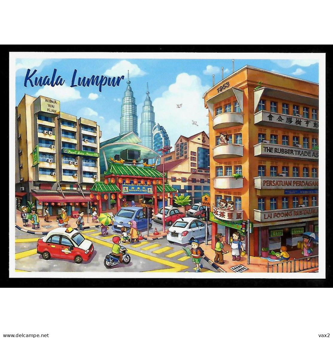 Malaysia Road Trip To Kuala Lumpur 2 Postcard MINT Transport Automobile Taxi Motorcycle Landmark Lifestyle - Malasia