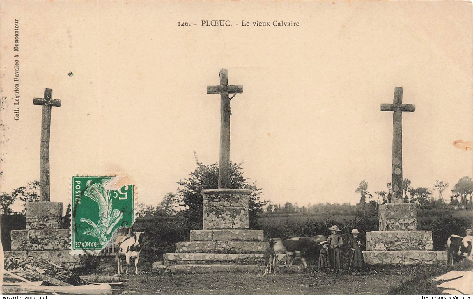 FRANCE - Ploeuc - Vue Sur Le Vieux Calvaire - Une Vache - Des Enfants - Carte Postale Ancienne - Saint-Brieuc