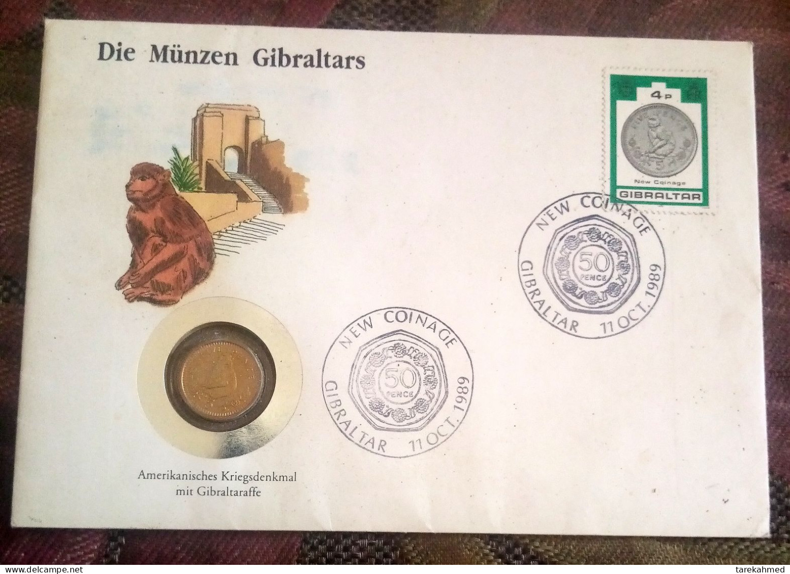 Gibraltar Coin Cover - 1990 5p Barbary Ape, FDC - Gibraltar