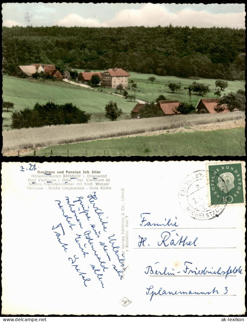 Ansichtskarte Bremhof-Michelstadt Gasthaus  Pension 1959  Gel. Landpoststempel - Michelstadt