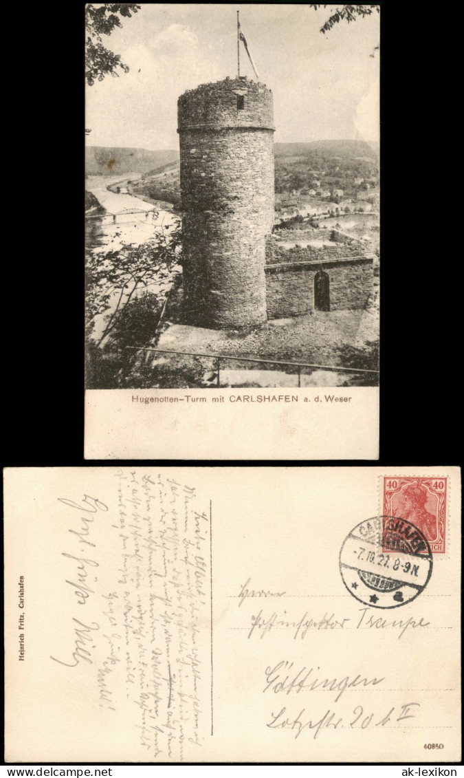 Ansichtskarte Bad Karlshafen Hugenottenturm 1921 - Bad Karlshafen