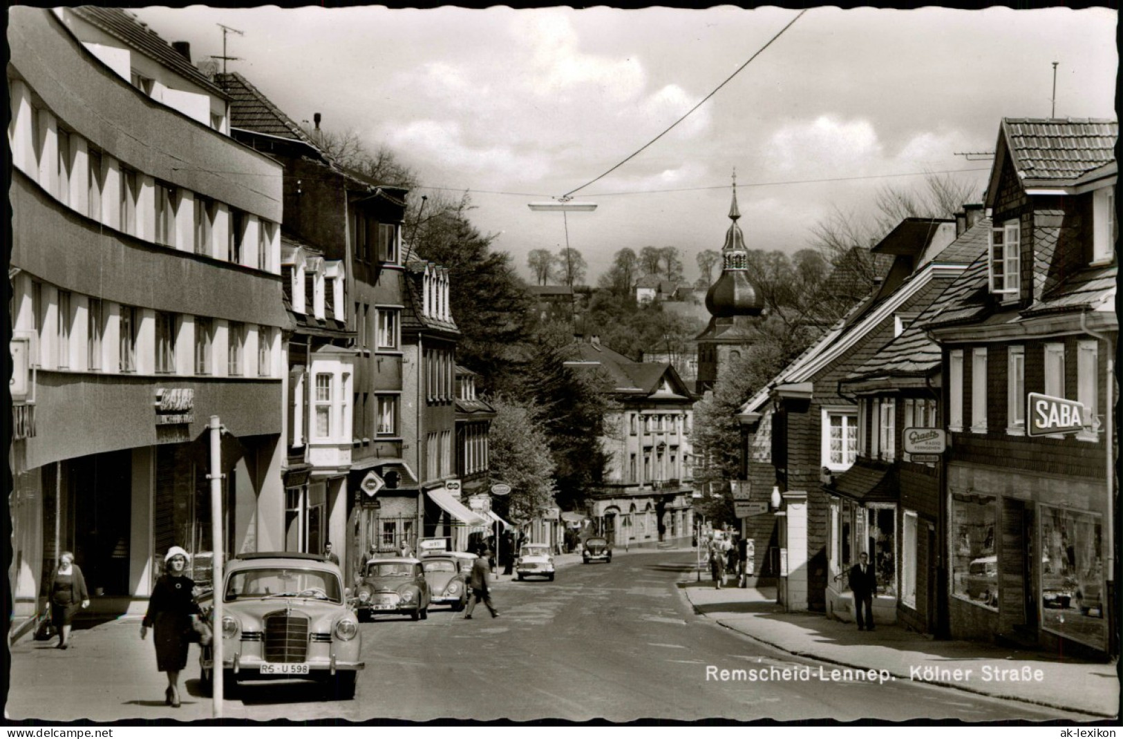 Ansichtskarte Lennep-Remscheid Kölner Straße, Mercedes Benz VW Käfer 1965 - Remscheid