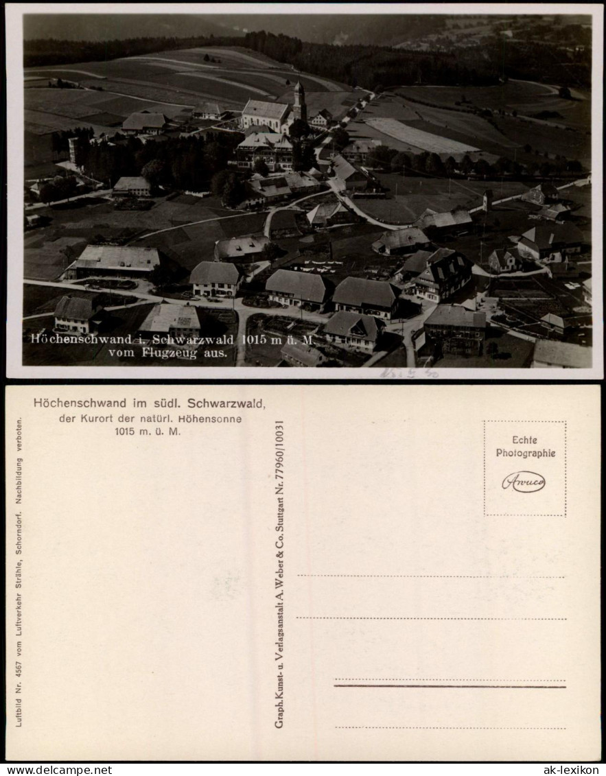 Ansichtskarte Höchenschwand Luftbild - Flugzeugaufnahme 1932 - Hoechenschwand