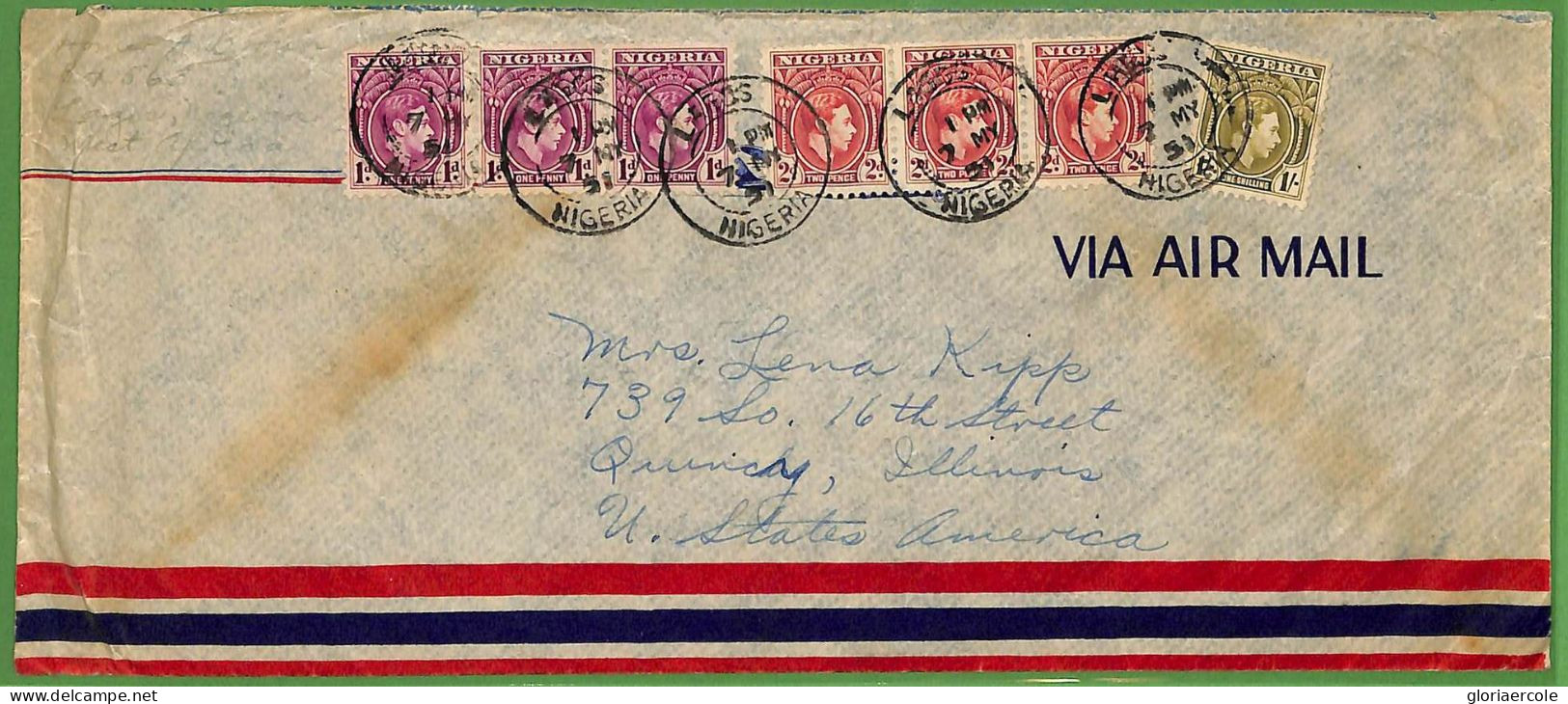 ZA1492 - NIGERIA - POSTAL HISTORY - Large AIRMAIL COVER To The USA 1951 - Nigeria (1961-...)