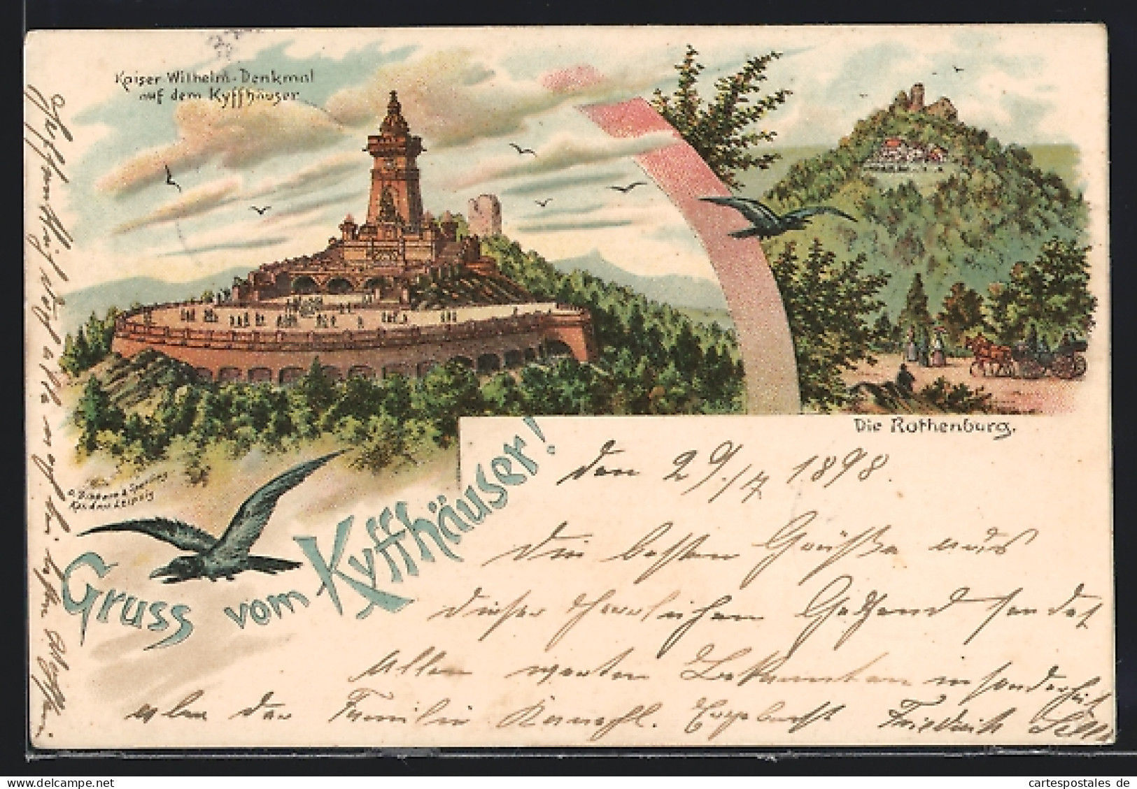 Lithographie Kyffhäuser, Kaiser-Wilhelm-Denkmal  - Kyffhaeuser