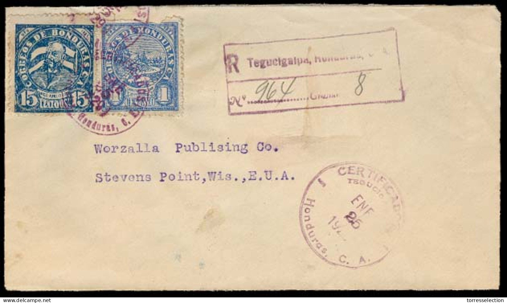 HONDURAS. 1929. Tegucigalpa - USA. Registered Fkd Env. V Nice. - Honduras