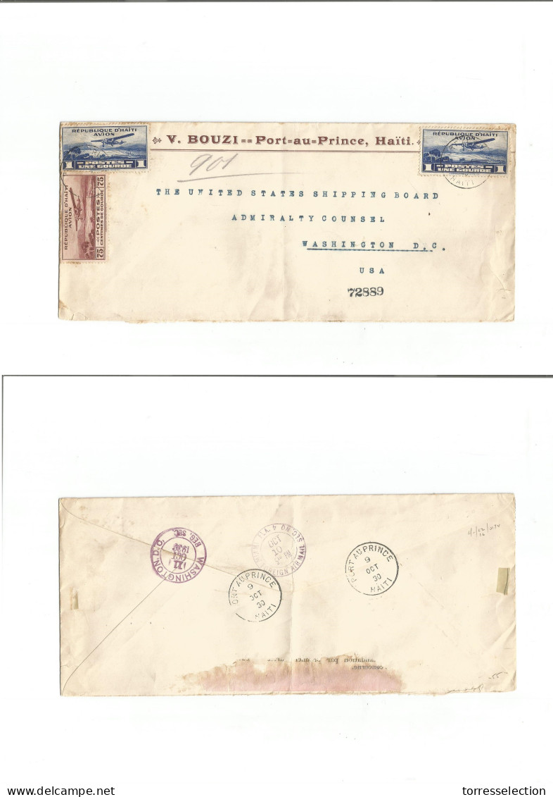 HAITI. 1930 (9 Oct) Port Of Prince - USA, Washington DC (11 Oct) Registered Air Multifkd High Values Envelope. - Haiti
