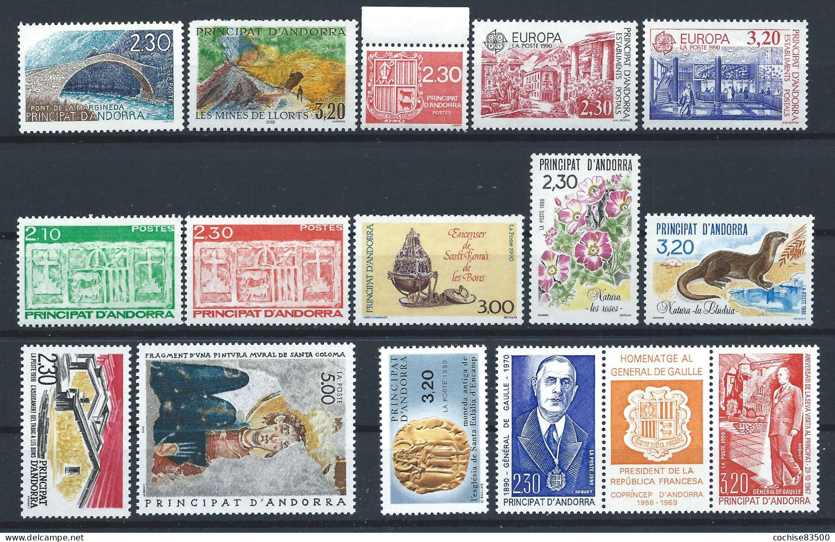 Andorre Lot 15 Tp Neuf** (MNH) Année 1990 - Volledige Jaargang