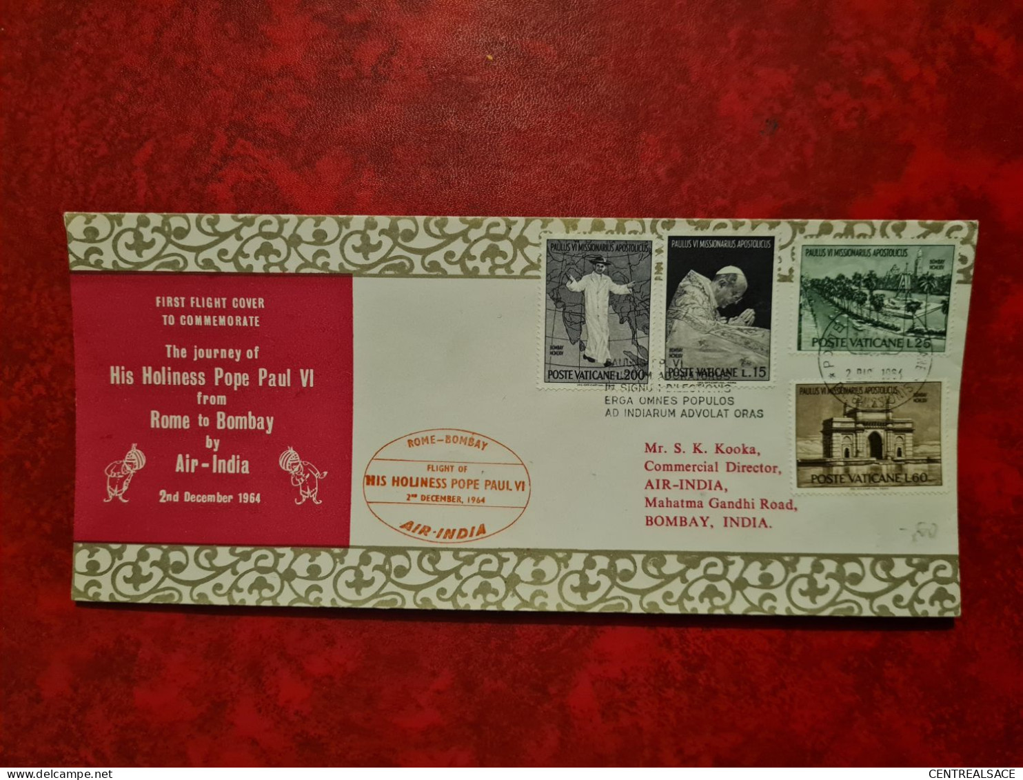 Lettre / Carte  VATICAN FDC 1964 VOL AIR INDIA ROME BOMBAY FLIGHT PF HIS HOLINESS POPE PAUL VI - Sonstige & Ohne Zuordnung