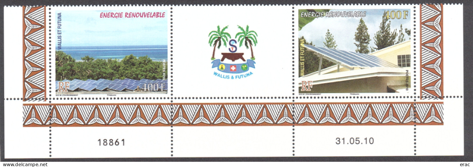 Wallis Et Futuna - 2010 - Bas De Feuille Daté Des N° 737 + 738 + Vignette Centrale - Neuf ** - Energie Renouvelable - Neufs