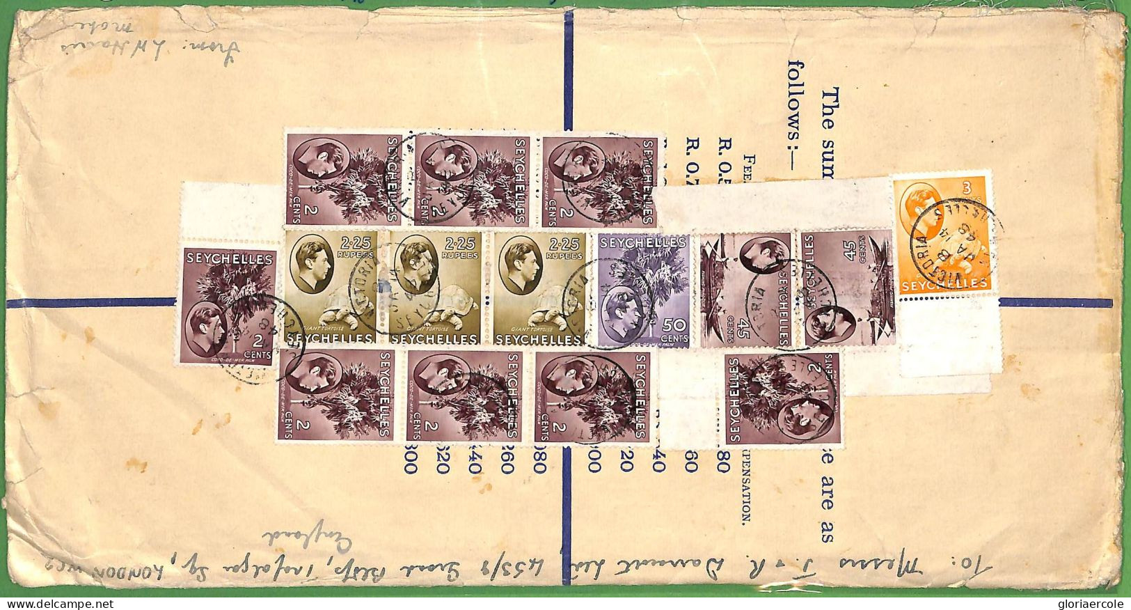 ZA1495 - SEYCHELES - POSTAL HISTORY - Registered Stationery COVER From VITORIA  1948 - Seychelles (...-1976)