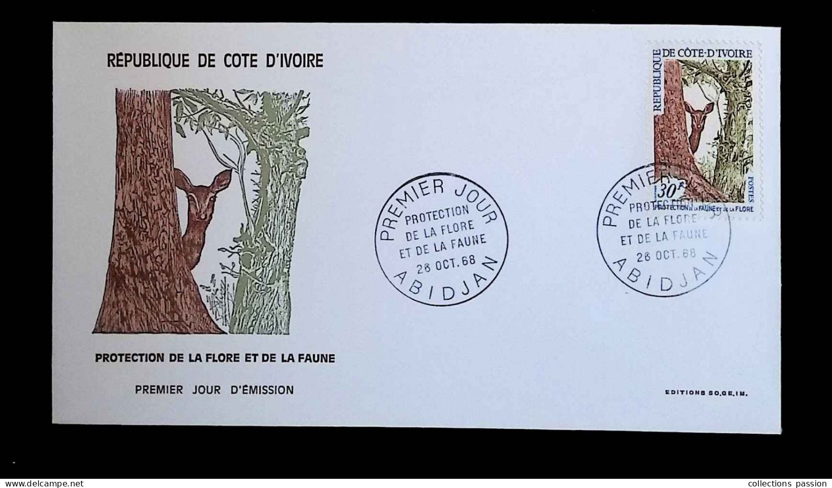 CL, FDC, Premier Jour, République De Côte D'Ivoire, Abidjan, 28 Oct. 68, Protection De La Flore Et De La Faune - Côte D'Ivoire (1960-...)