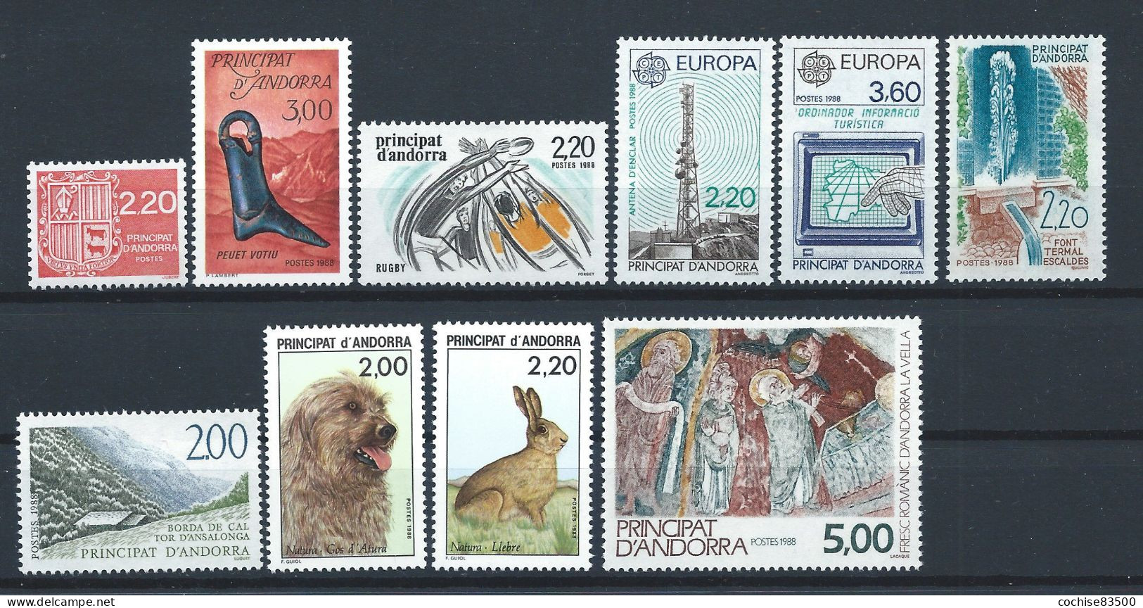 Andorre Lot 10 Tp Neuf** (MNH) Année 1988 - Volledige Jaargang