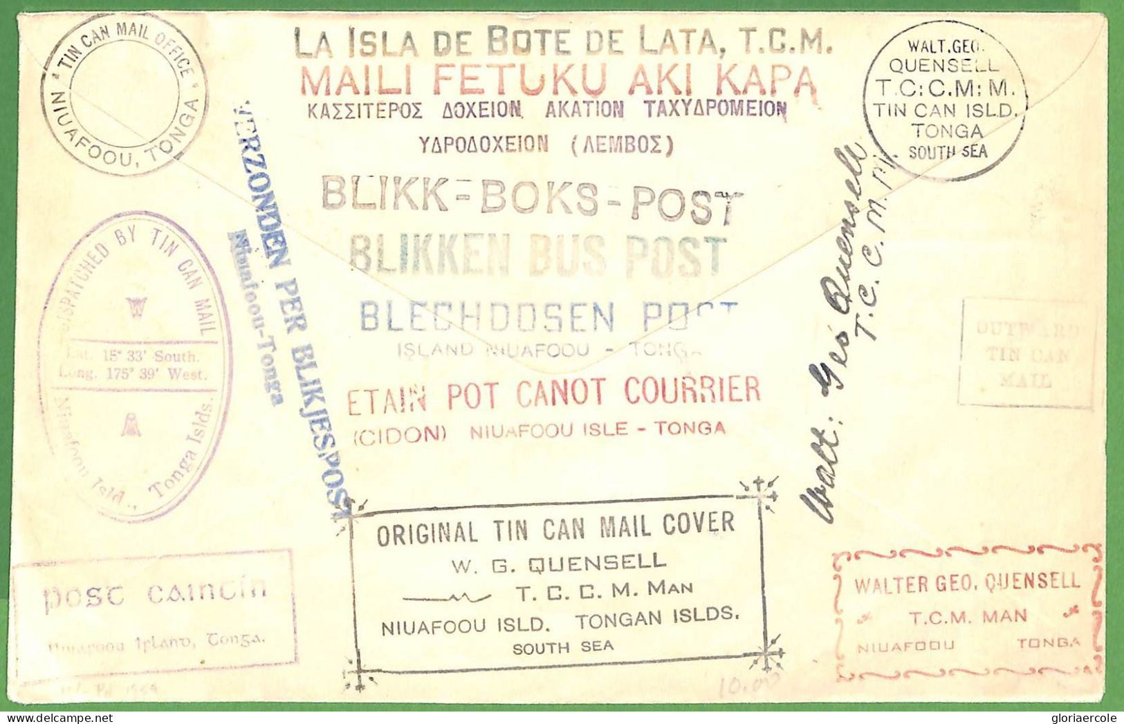 ZA1499 - TOGA - POSTAL HISTORY - OVERSIZED Cover 1939 TIN CAN MAIL Blinken Bus - Tonga (...-1970)