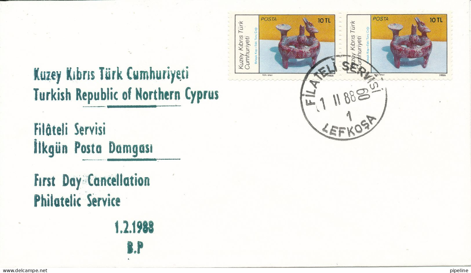 Cyprus Turkey FDC Lefkosa 1-2-1988 - Lettres & Documents