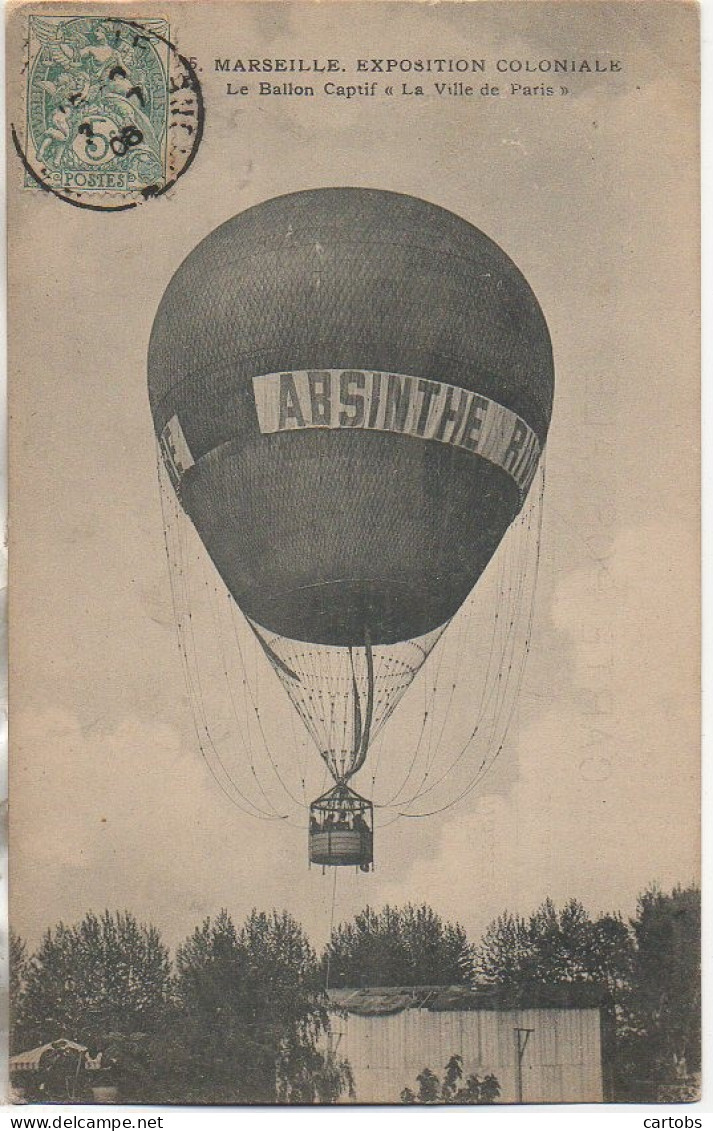 13 MARSEILLE Exposition Coloniale - Le Ballon Captif "La Ville De Paris" (OP) - Exposition D'Electricité Et Autres