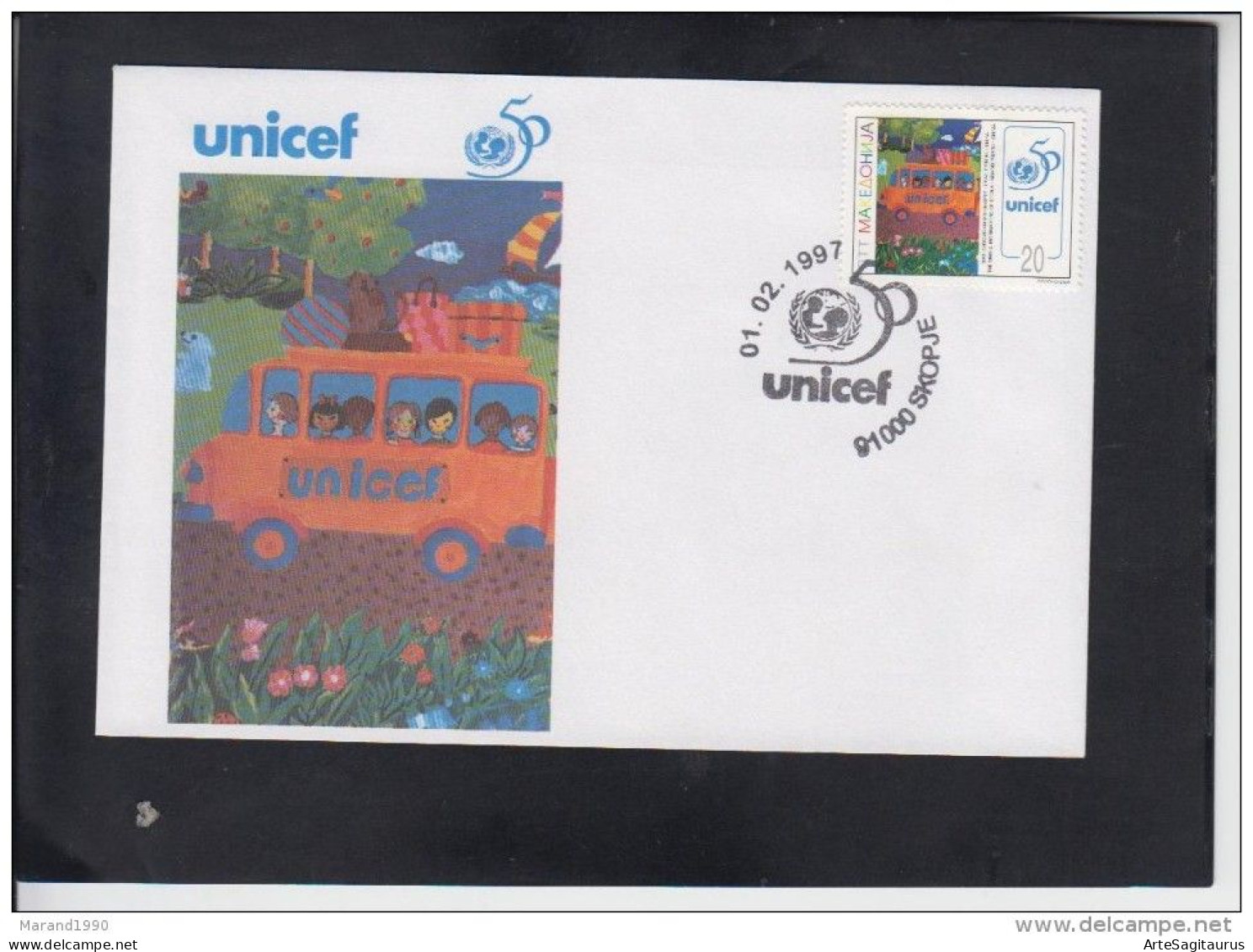 REPUBLIC OF MACEDONIA, 1997, FDC, MICHEL 91 - UNICEF, Art, Transport # - UNICEF