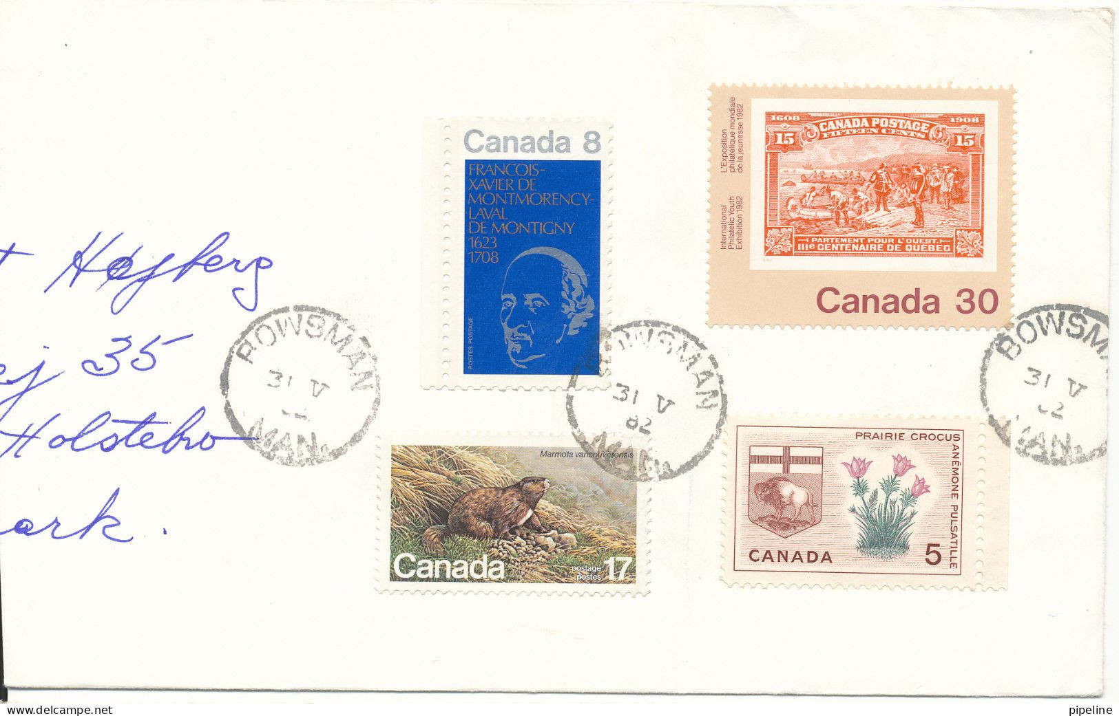 Canada Cover Sent Air Mail To Denmark Bowsman 31-5-1982 Topic Stamps (the Cover Is Cut In The Left Side) - Covers & Documents