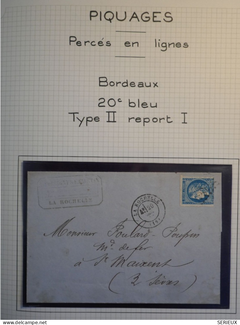 DK0 FRANCE BELLE LETTRE   BORDEAUX 20C  PERCé EN LIGNE  +VU BEHR.DISPERSION DE COLLECTION+ - 1870 Bordeaux Printing