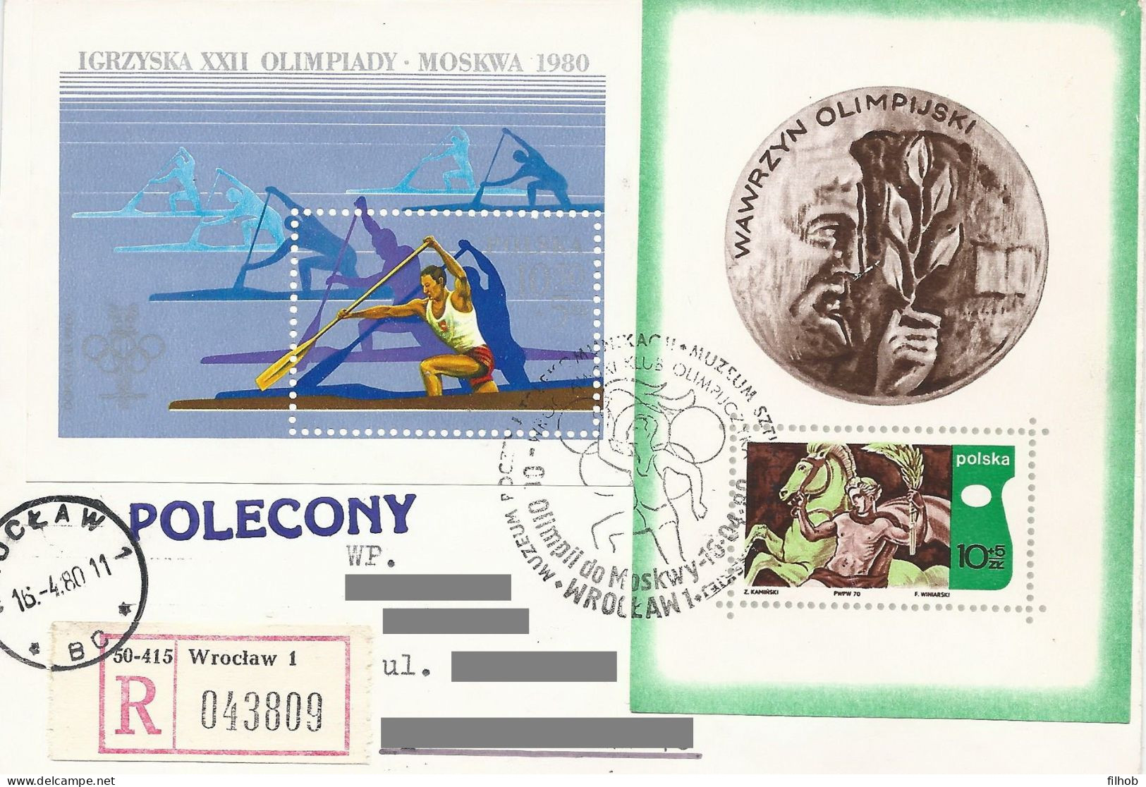 Poland (A270) Stamps Used Block 67 + 37 Sport Olympic Games 1980 (postal Circulation) - Blocs & Feuillets