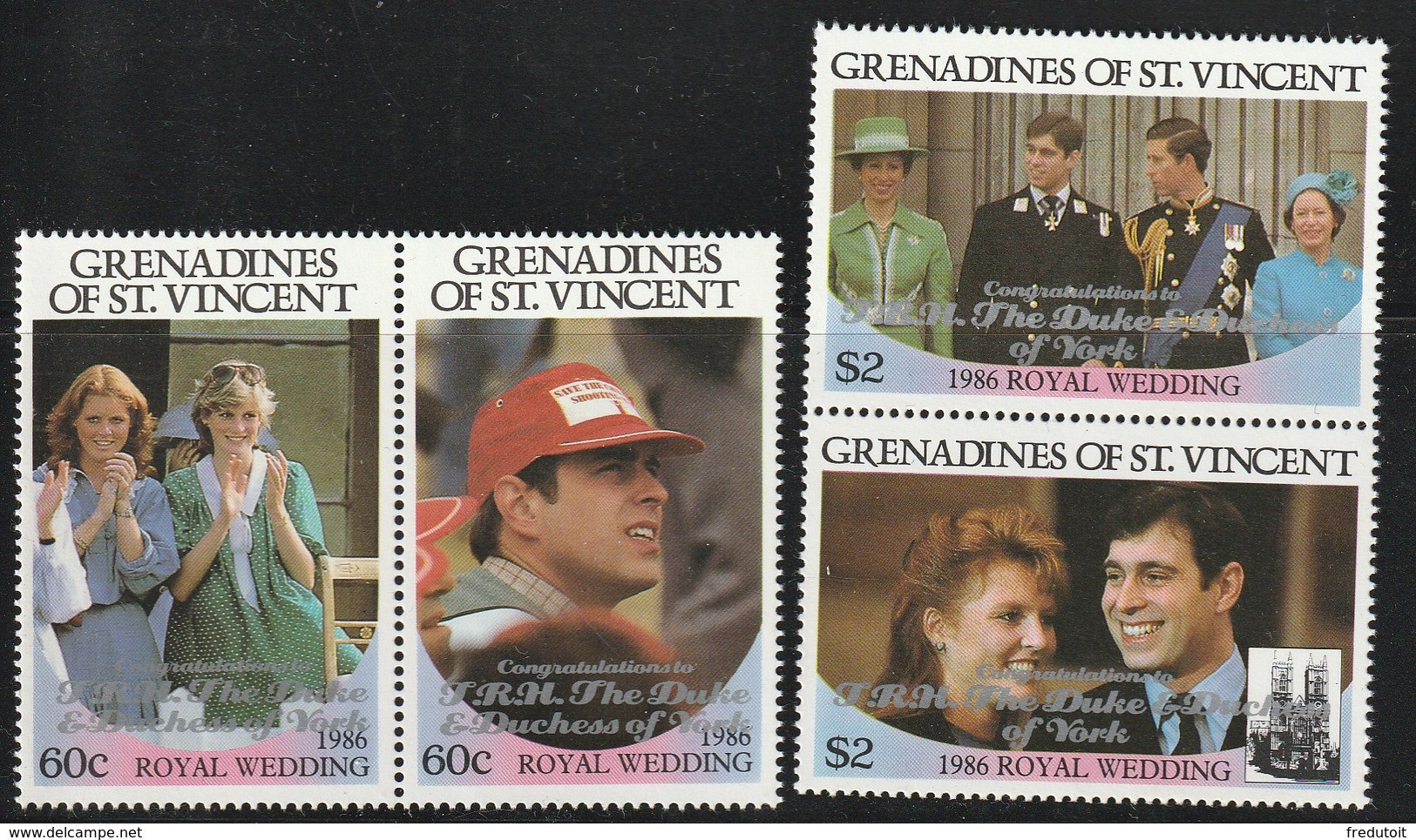 GRENADINES Of The ST VINCENT - N°475/8 ** (1986) Mariage Du Prince Andrew Et Sarah Ferguson / Surchargé - St.Vincent Und Die Grenadinen
