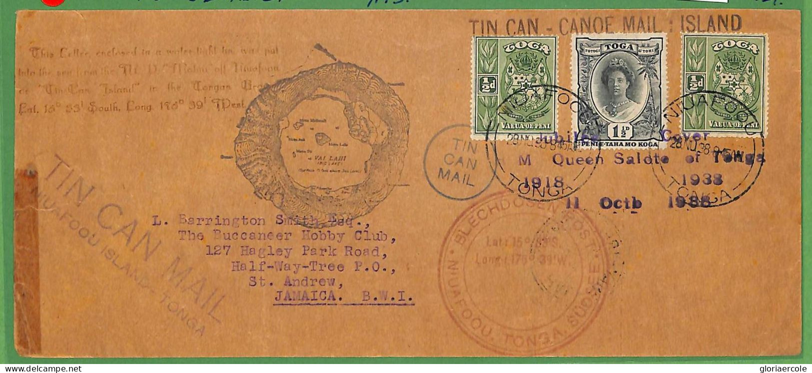 ZA1505 - TOGA - POSTAL HISTORY - OVERSIZED Cover To JAMAICA - TIN CAN MAIL 1939 - Tonga (...-1970)