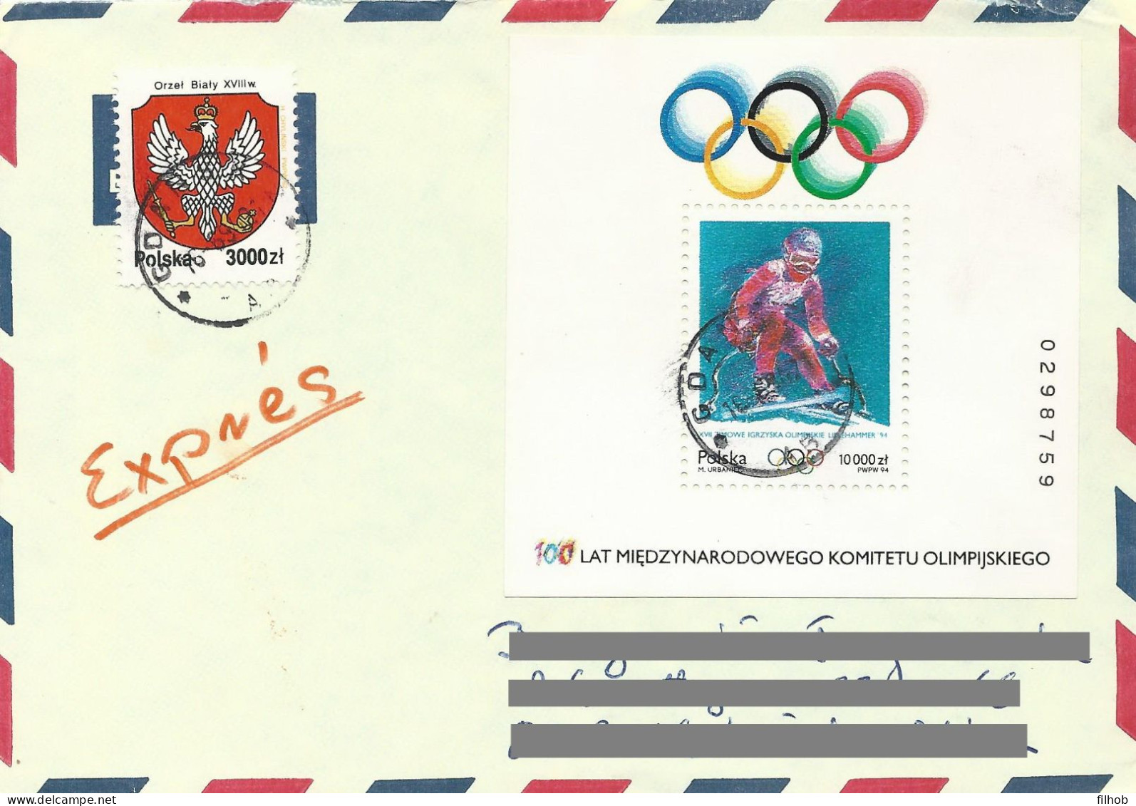 Poland (A258) Stamps Used Block 111 Sport Olympic Winter Games Lillehammer 94 (postal Circulation) - Blocs & Feuillets