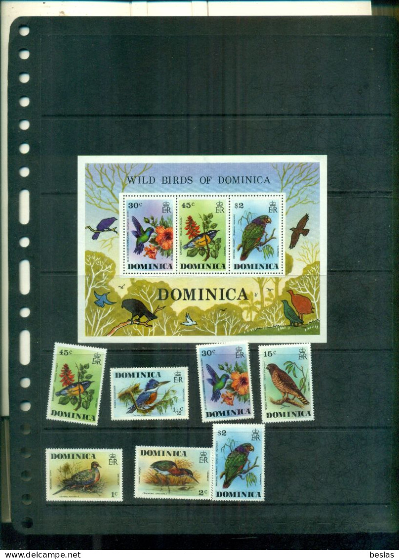 DOMINICA  OISEAUX 7 VAL + BF NEUFS A PARTIR DE 4,50 EUROS - Dominica (...-1978)