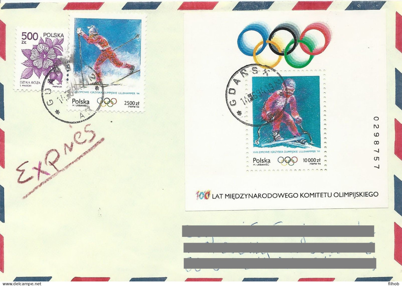 Poland (A259) Stamps Used Block 111 Sport Olympic Winter Games Lillehammer 94 (postal Circulation) - Blocs & Feuillets
