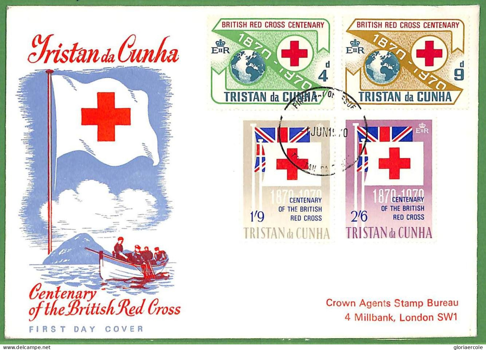 ZA1507 - TRISTAN Da CUNHA - POSTAL HISTORY - OVERSIZED FDC Cover 1970 Red Cross - Tristan Da Cunha