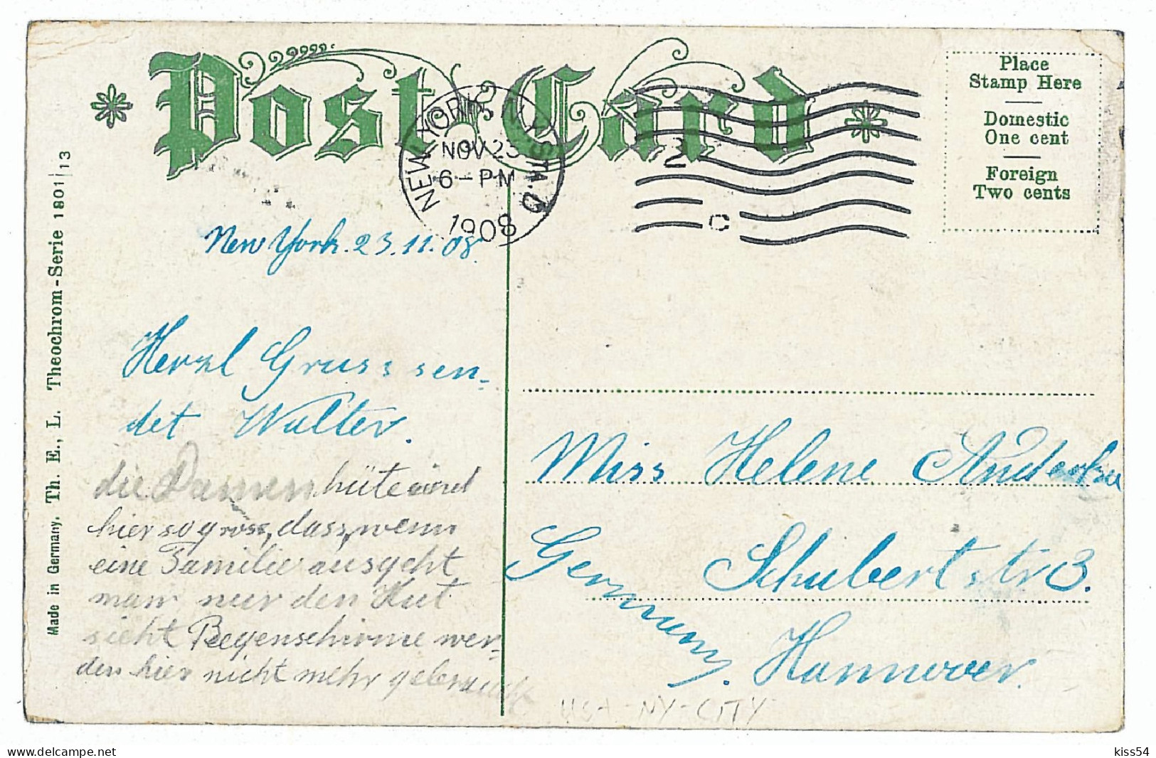 US 20 - 5813 NEW YORK, USA, Litho, Central Park - Old Postcard - Used - 1908 - Central Park