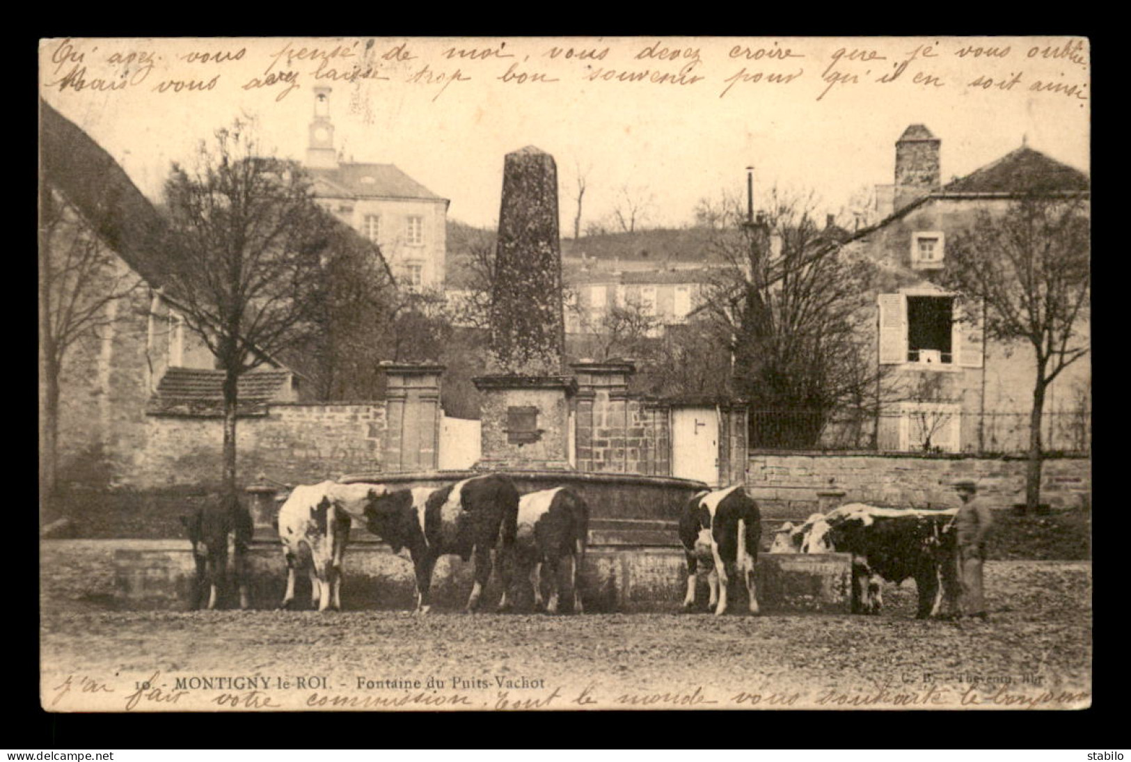 52 - MONTIGNY-LE-ROI - VACHES A LA FONTAINE DU PUITS-VACHOT - CARTE TAXEE - Montigny Le Roi