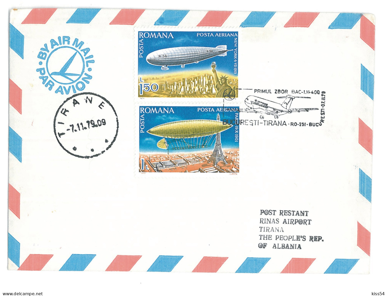 COV 06 - 282-a AIRPLANE, Flight Romania-Albania - Cover - Used - 1979 - Brieven En Documenten