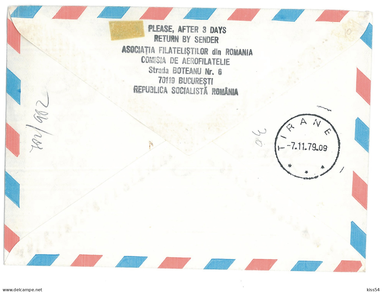 COV 06 - 282-a AIRPLANE, Flight Romania-Albania - Cover - Used - 1979 - Lettres & Documents