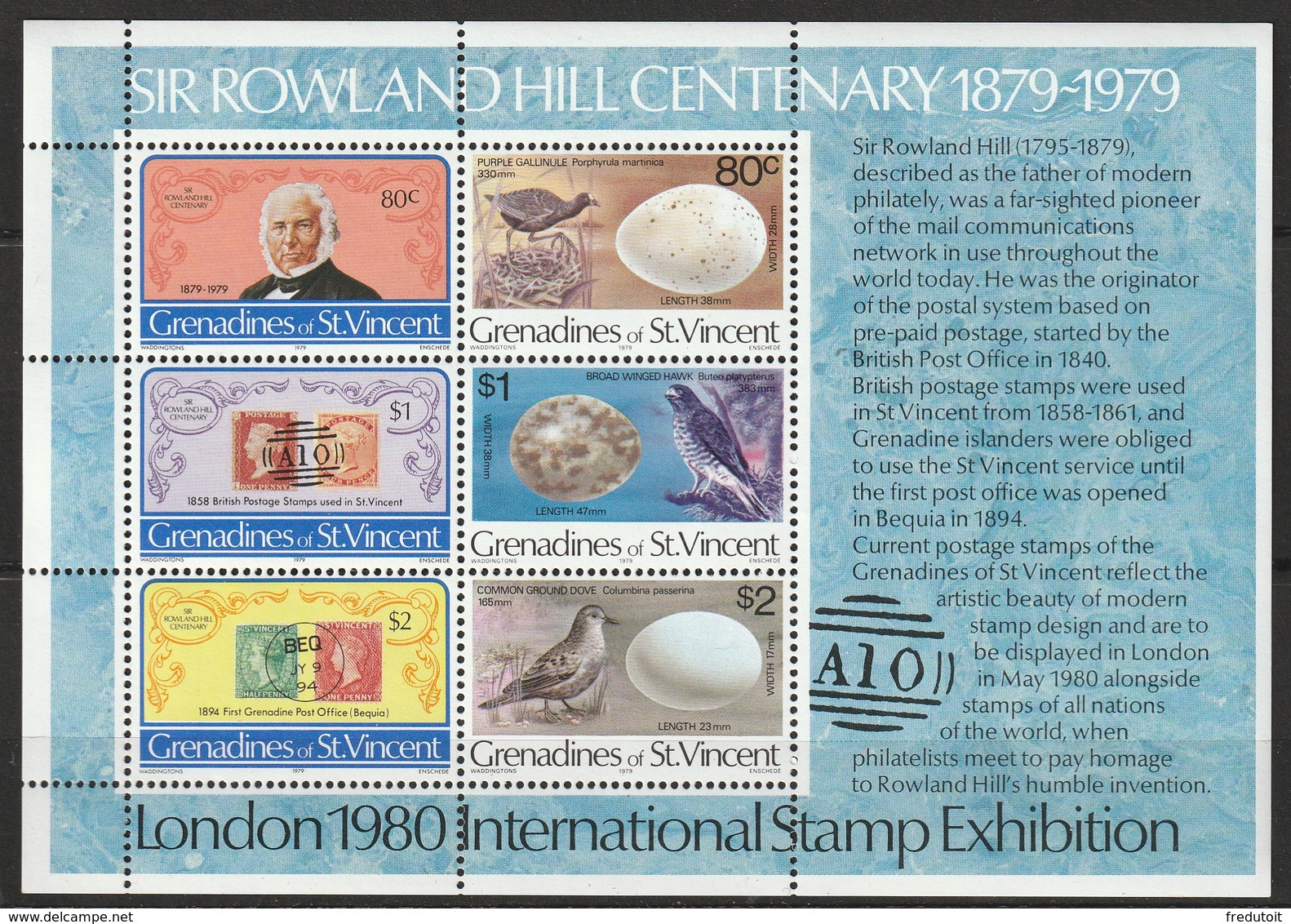 GRENADINES OF ST VINCENT - BLOC N°3 ** (1979) OISEAUX / Sir Rowland Hill - St.Vincent Und Die Grenadinen