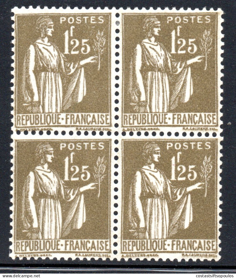 2669.FRANCE 1932 PEACE 1.25 FR. SC.279,Y.T.287 VERY FINE MNH BLOCK OF 4 - 1932-39 Peace