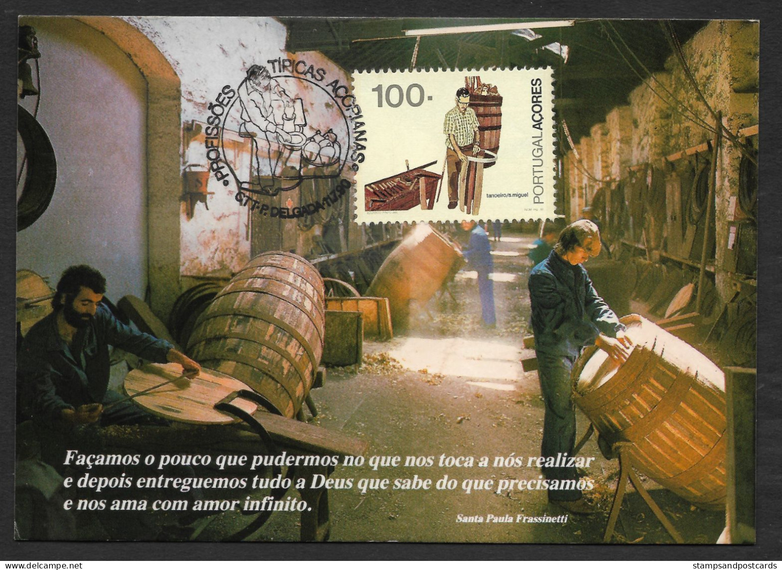 Portugal Azores Tanoeiro Fabrication De Tonneau Vin Carte Maximum 1990 Açores Barrel Fabrication Wine Maxicard - Vinos Y Alcoholes