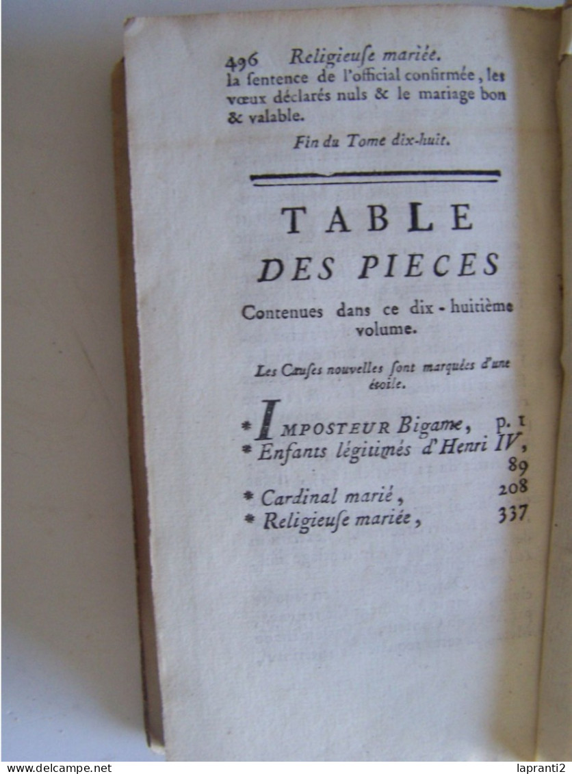 LA JUSTICE.  "CAUSES CELEBRES ET INTERESSANTES AVEC LES JUGEMENTS QUI LES ONT DECIDEES. TOME XVIII. RELIURE A REFAIRE. - 1701-1800