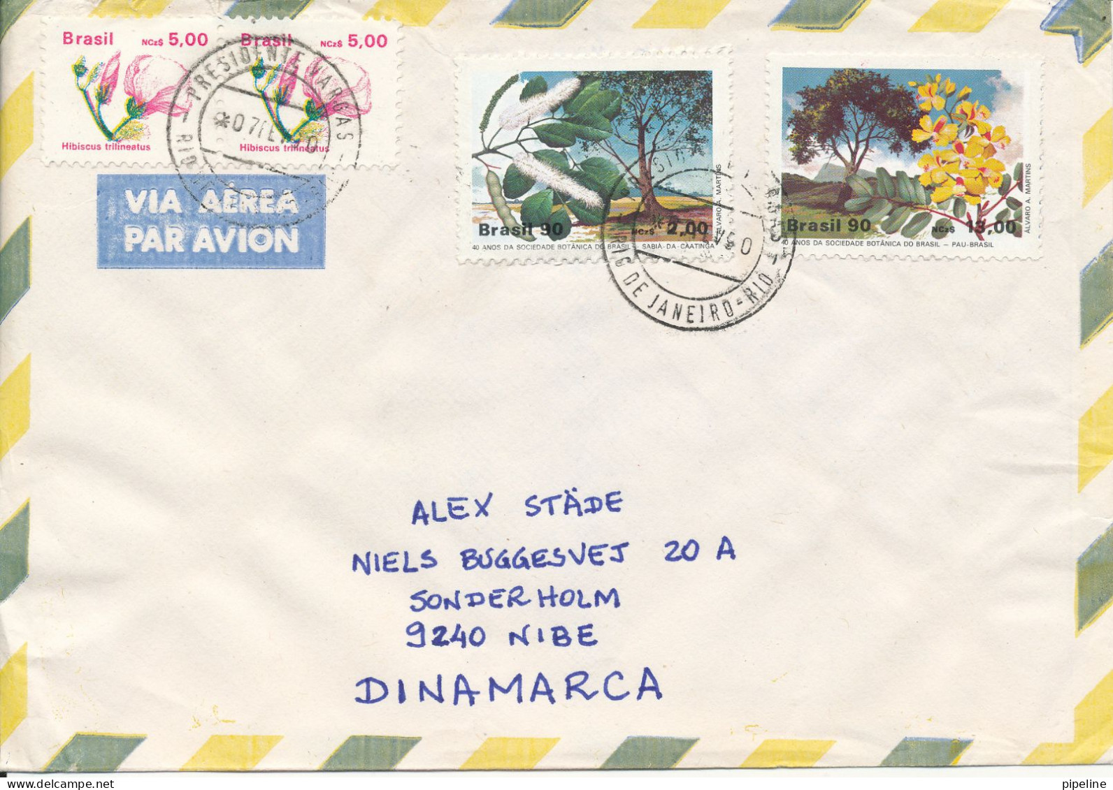 Brazil Air Mail Cover Sent To Denmark 7-2-1990 Topic Stamps Trees - Aéreo