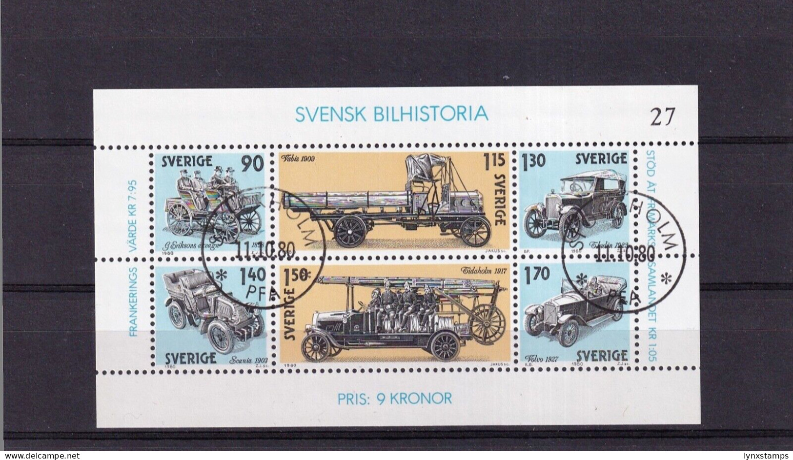 G020 Sweden 1980 Swedish Automobile History Minisheet - Unused Stamps