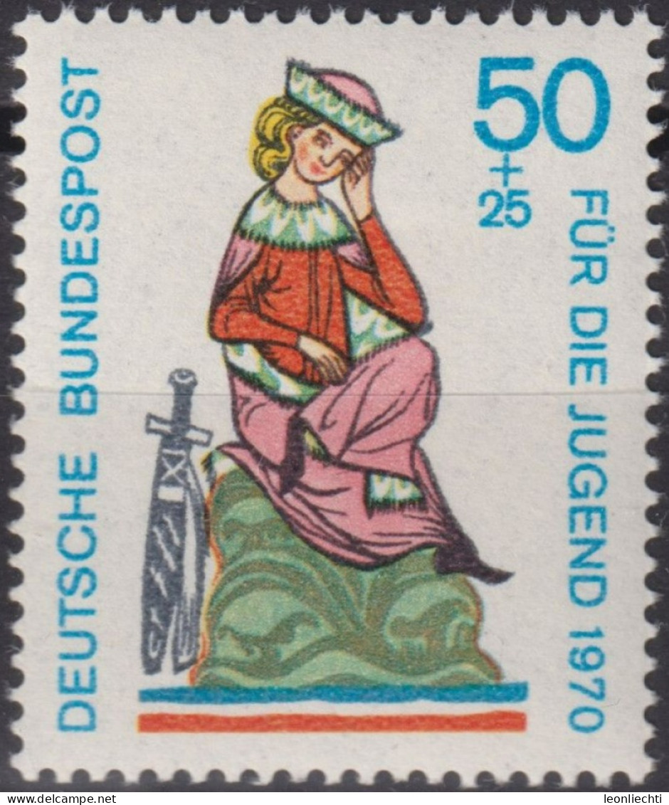 1970 Deutschland > BRD, ** Mi:DE 615, Sn:DE B458, Yt:DE 478, Walther Von Der Vogelweide, Minnesänger - Préhistoire