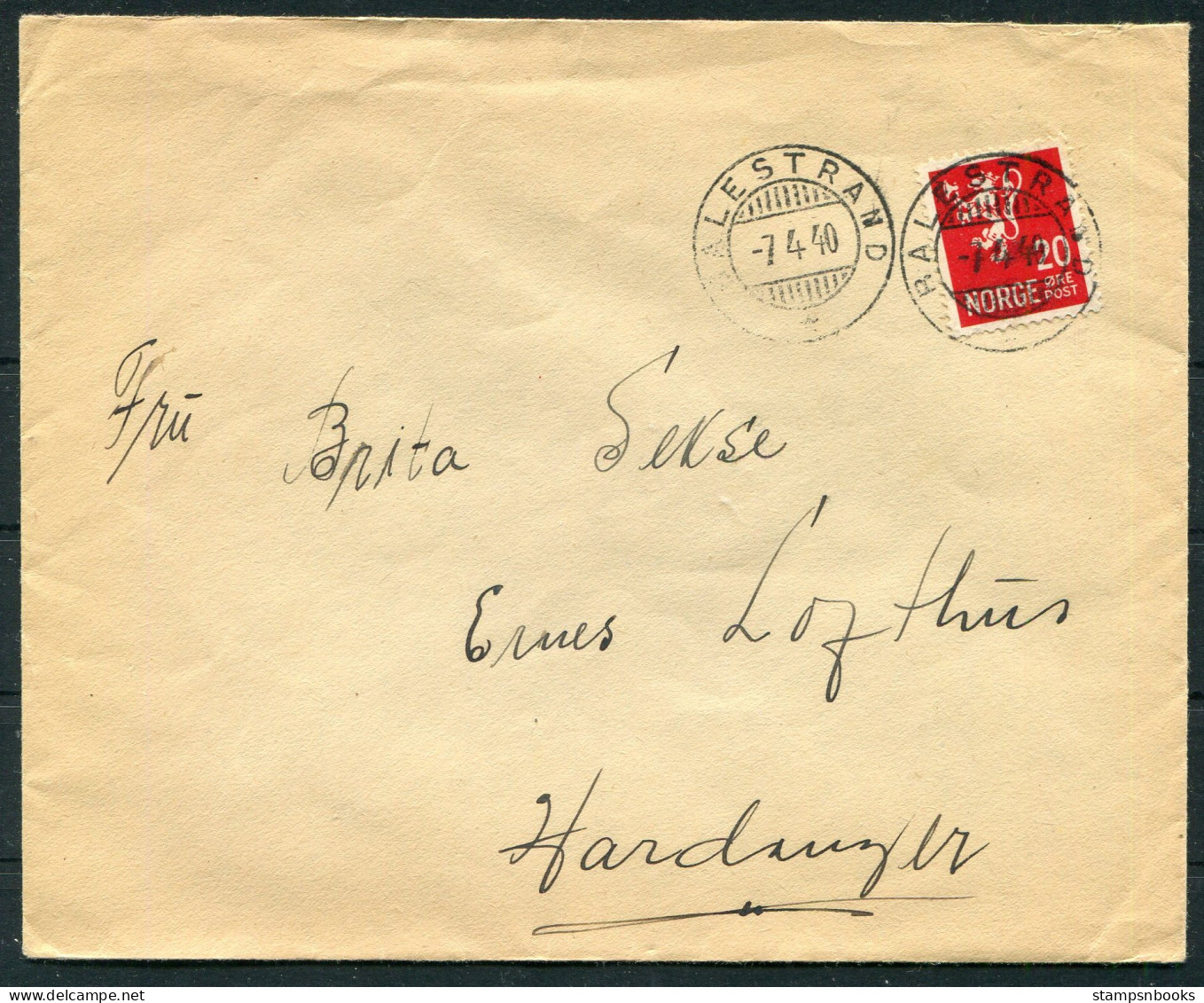 1940 Norway Balestrand Cover - Lofthus Hardanger  - Lettres & Documents
