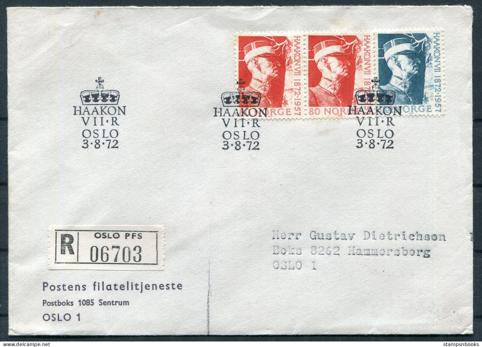 1972 Norway Registered Oslo King Haakon First Day Cover - Storia Postale