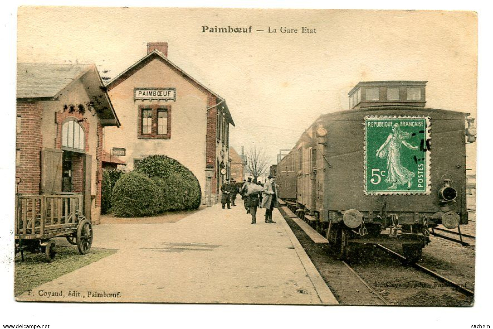 44 DEP 551 PAIMBOEUF La Gare Etat Gros Plan Train Voyageurs Couleur 1914 écrite Timb Edit F Coyaud - Paimboeuf