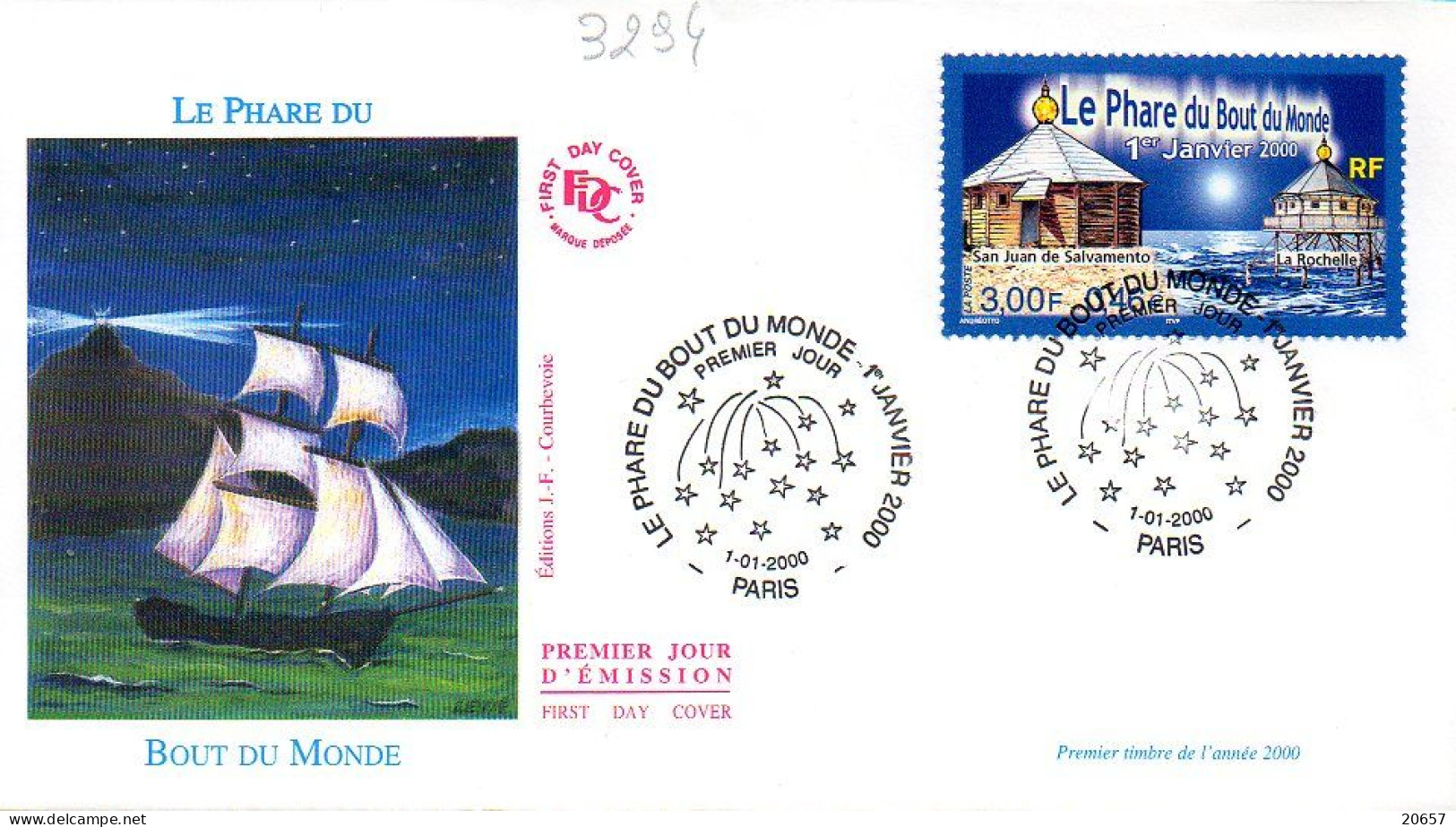 France 3294 Fdc Phares La Rochelle San Juan De Salvamento , Voilier - Faros