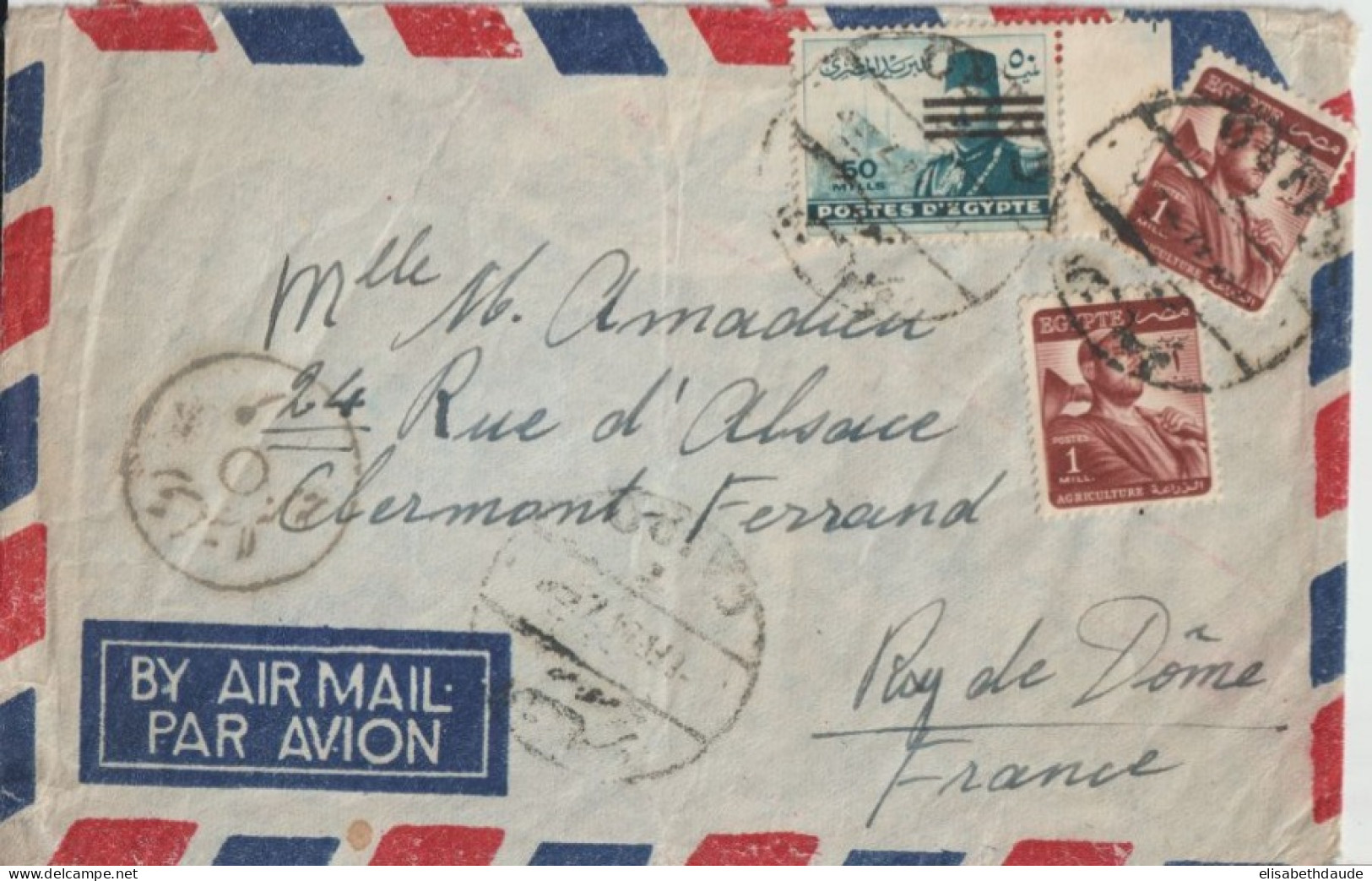 1947 - EGYPTE - ENVELOPPE Avec CENSURE De CAIRO => CLERMONT-FERRAND - Cartas & Documentos