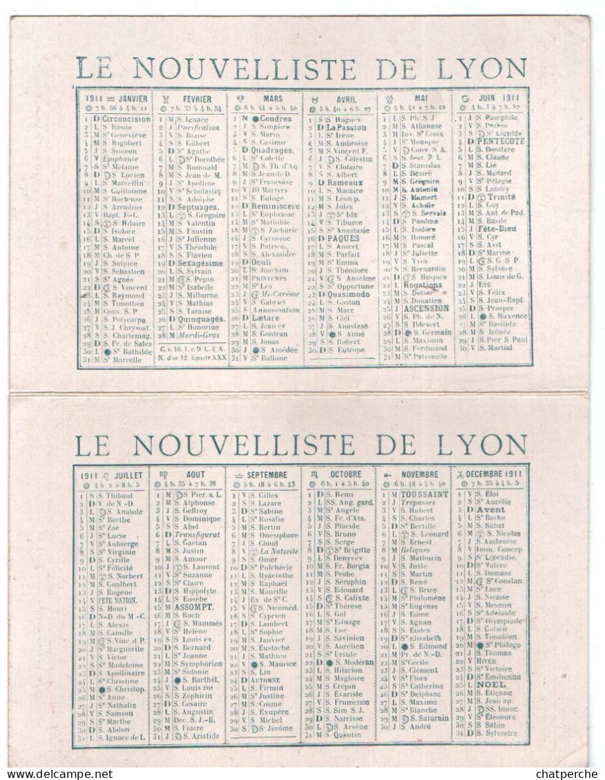 CALENDRIER 1911 LE NOUVELLISTE DE LYON PRESSE JOURNAL AVIATIONS - Petit Format : 1901-20