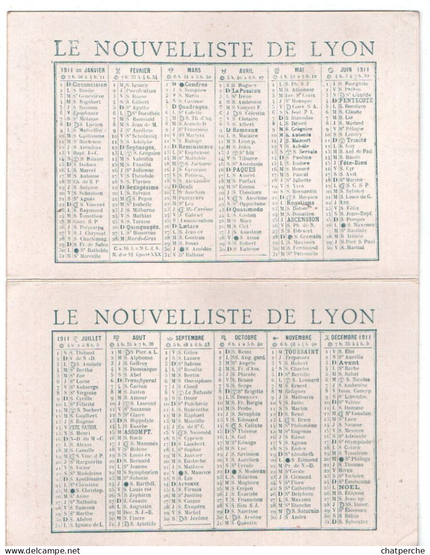CALENDRIER 1911 LE NOUVELLISTE DE LYON PRESSE JOURNAL AVIATIONS - Formato Piccolo : 1901-20