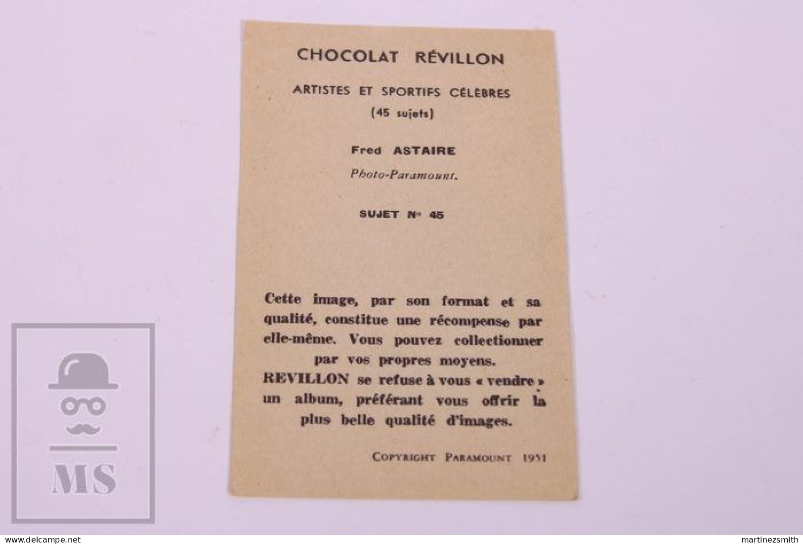 Chocolat Révillon Chromo Paramount Movie Actor Fred Astaire - 6,5 X 10,4 Cm - Revillon