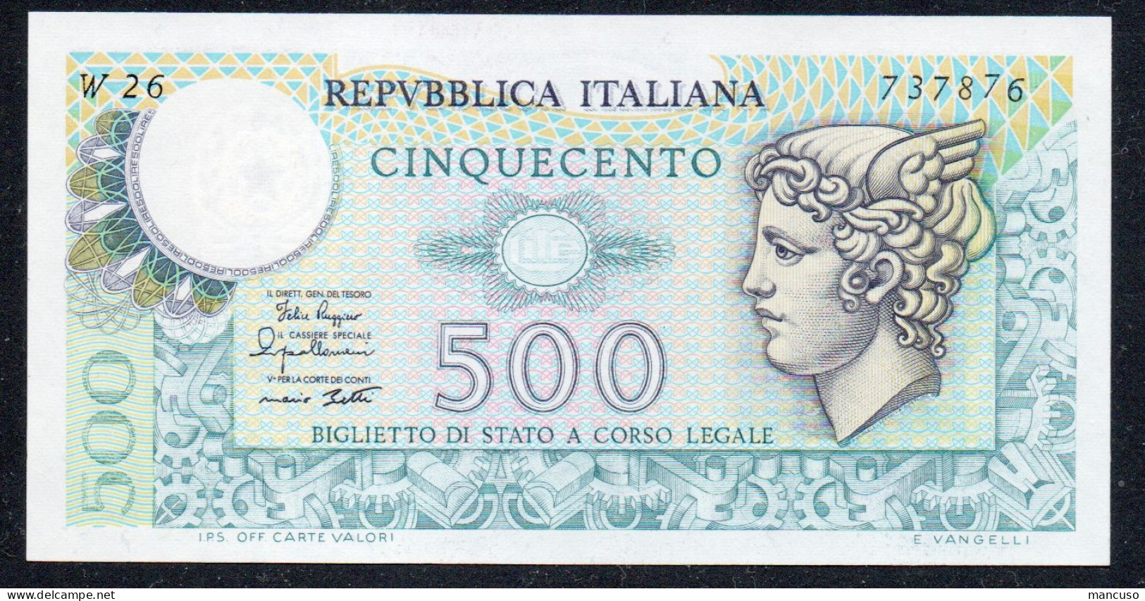 LIRE 500 MERCURIO  - SERIE SPECIALE  W 26 - FDS - 500 Lire